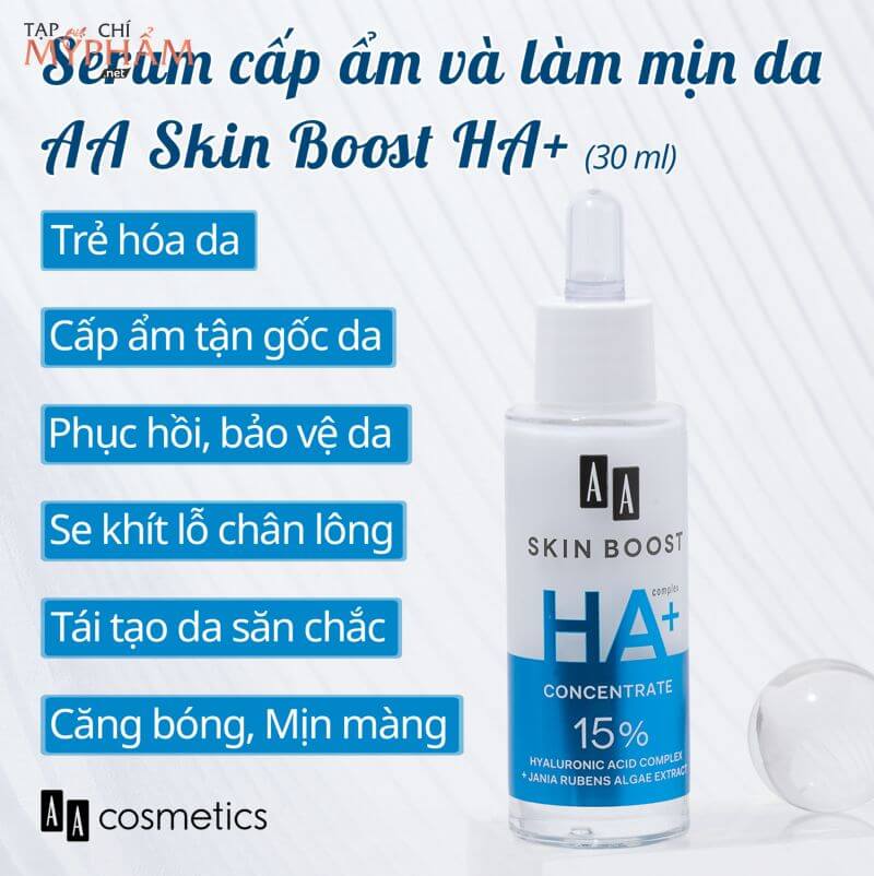Review Serum AA Skin Boost HA+ của AA Cosmetics cấp ẩm , làm mịn da đang hot nhất hiện nay